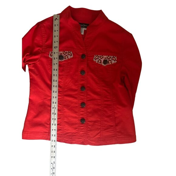 Prosper & Devine Women's Red Studded 3/4 Sleeves Button-Up Jacket Size L - Picture 8 of 9